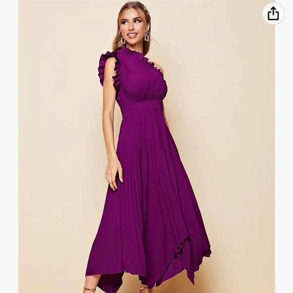 M. Boho Ruffle Trim One Shoulder Sleeveless Pleated Long Dress M. - Picture 2 of 16